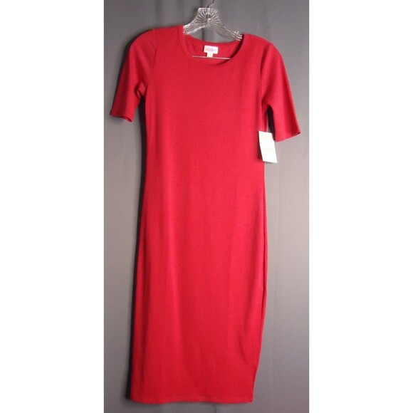 LulaRoe Julia Scoop Neck Half Sleeve Midi Dress Womens Size XXS Red New - Picture 2 of 8